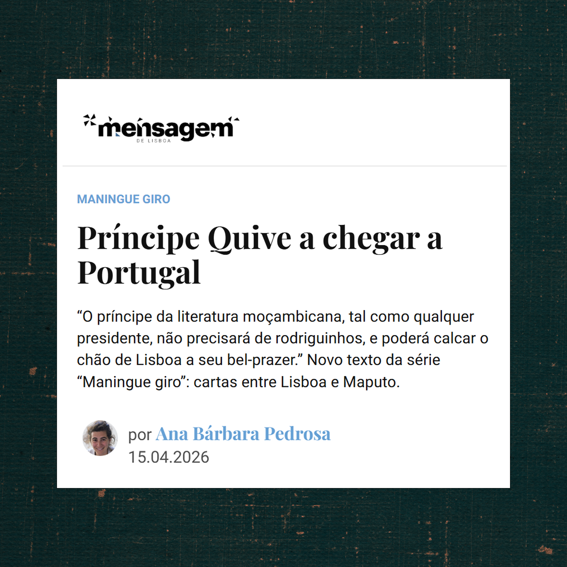 Príncipe Quive a chegar a Portugal